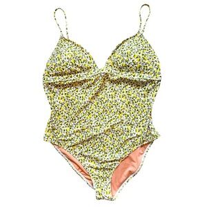 J Crew Plunge one-piece swimsuit in Liberty Eliza's Yellow fabric NWT Size 16